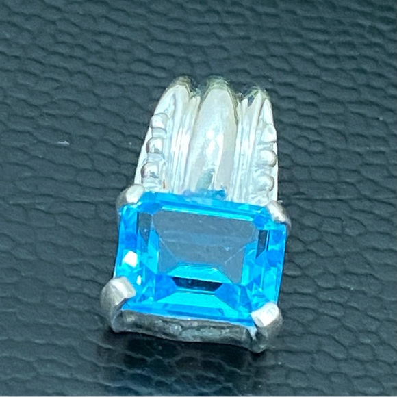 Sterling Silver SCBS 925 Emerald Cut Blue Topaz CZ Cubic Zirconia Pendant 2.9g - Picture 7 of 15
